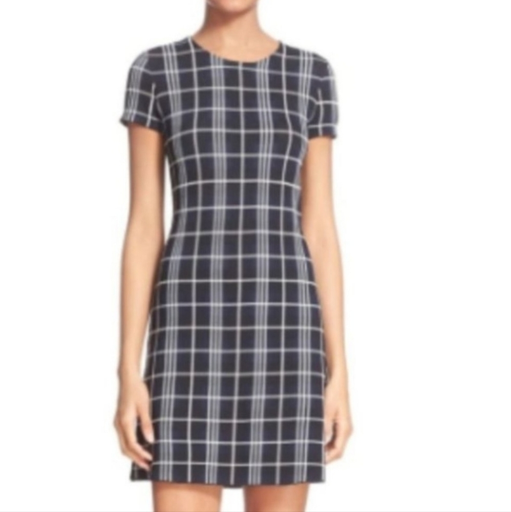 Theory Branteen Dress Small Navy Plaid Check Fitted Career Workwear